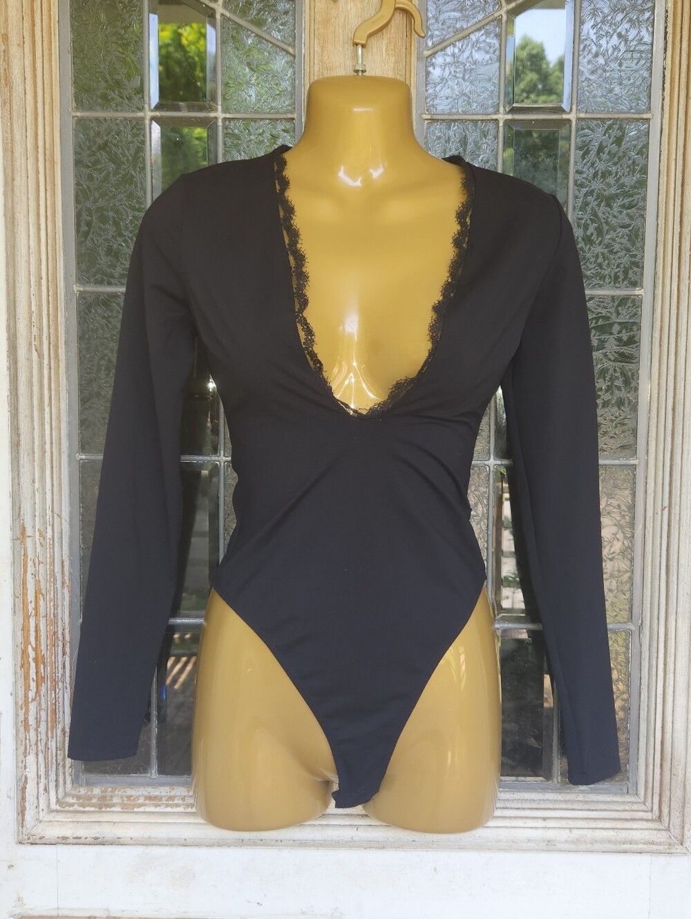 Fleur Du Mal Black Lace-Trim Deep V Bodysuit - Women